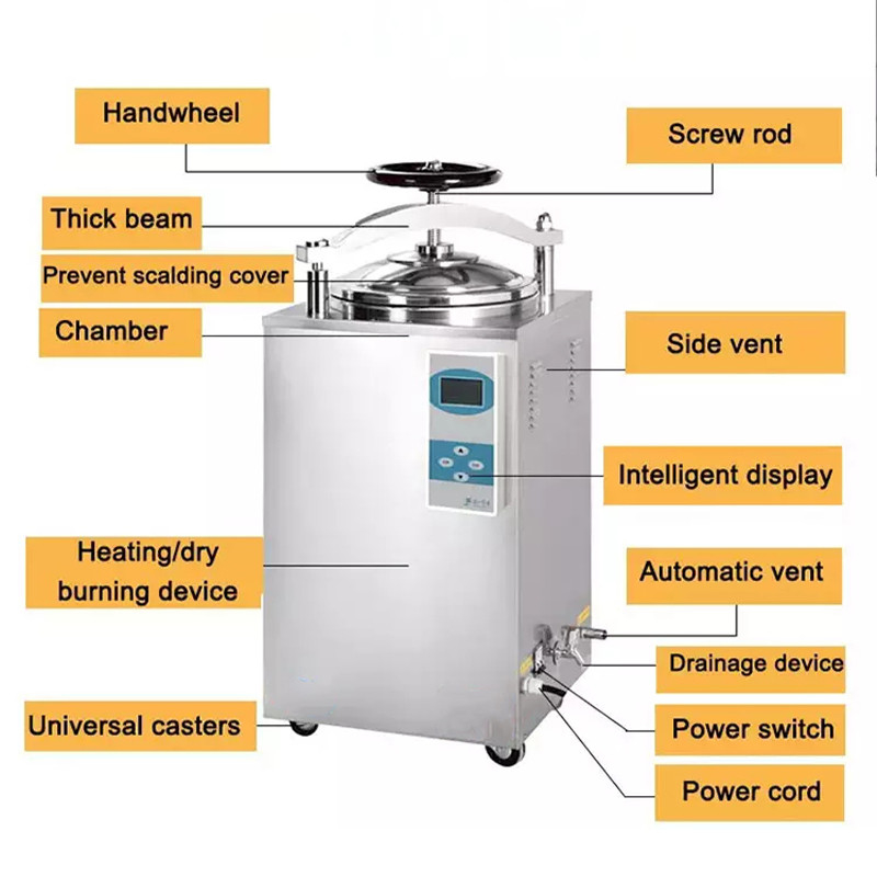 Vòng tay bánh xe hiển thị kỹ thuật số thẳng đứng 35L 50L 75L 100L 150L Lit cho nấm thực phẩm đóng hộp Retort Sterilizer