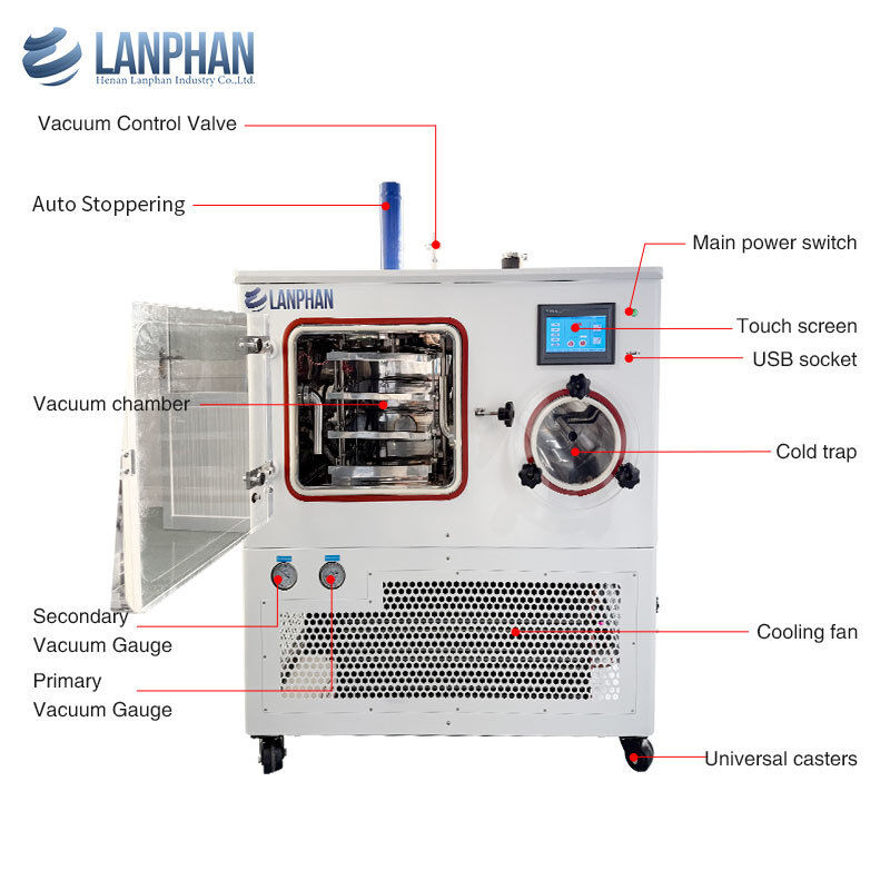 Máy làm khô trong tủ lạnh trong phòng thí nghiệm với công suất 4kg/lộ và nhiệt độ bẫy lạnh -75°C cho chế biến thực phẩm sinh học