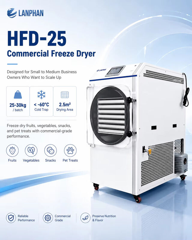 LANPHAN 25-30kg Capacity Stainless Steel Food Freeze Dryer with 2.5m² Tray Space for Commercial Use